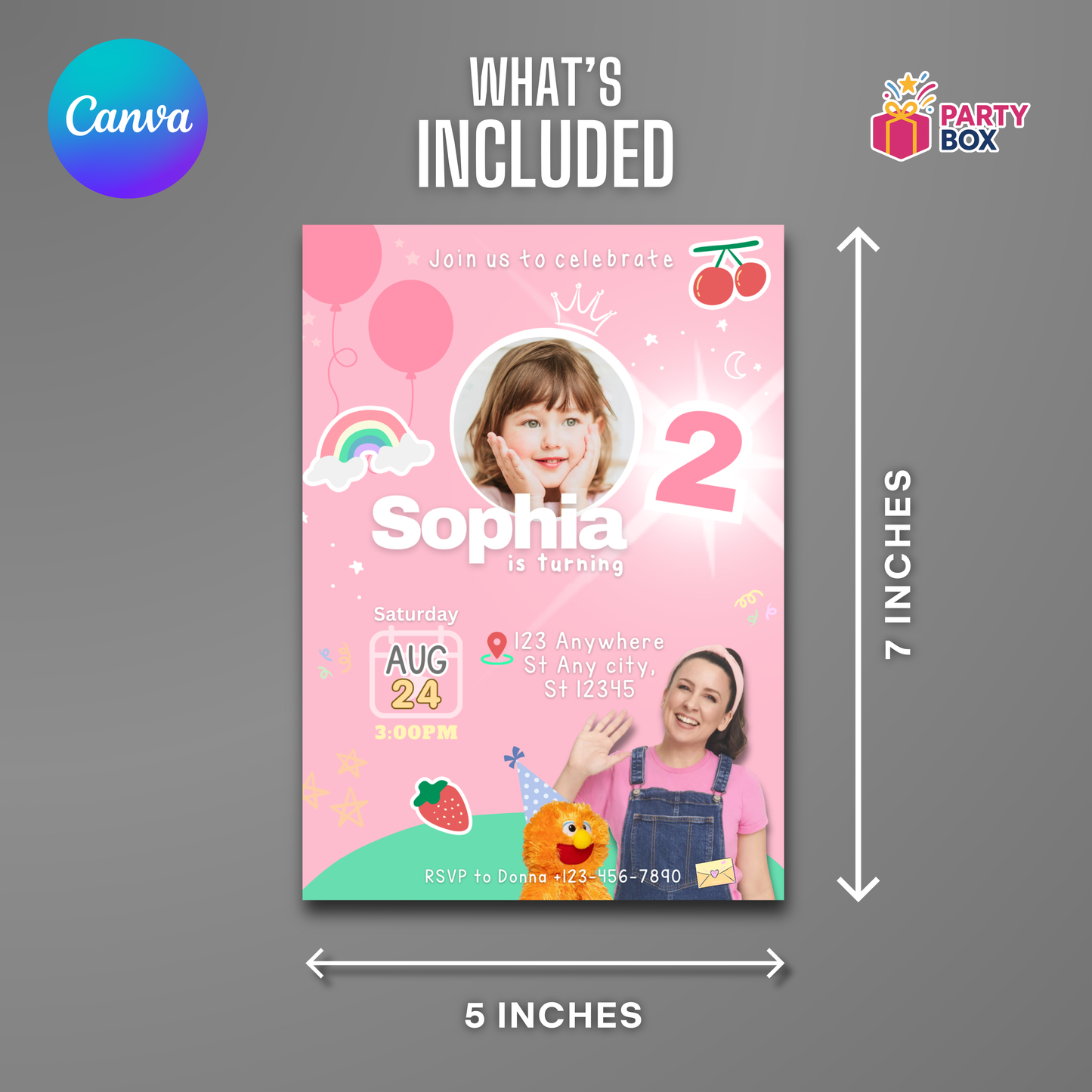 Ms. Rachel Editable Digital Invitation template for boys and girls easy to edit