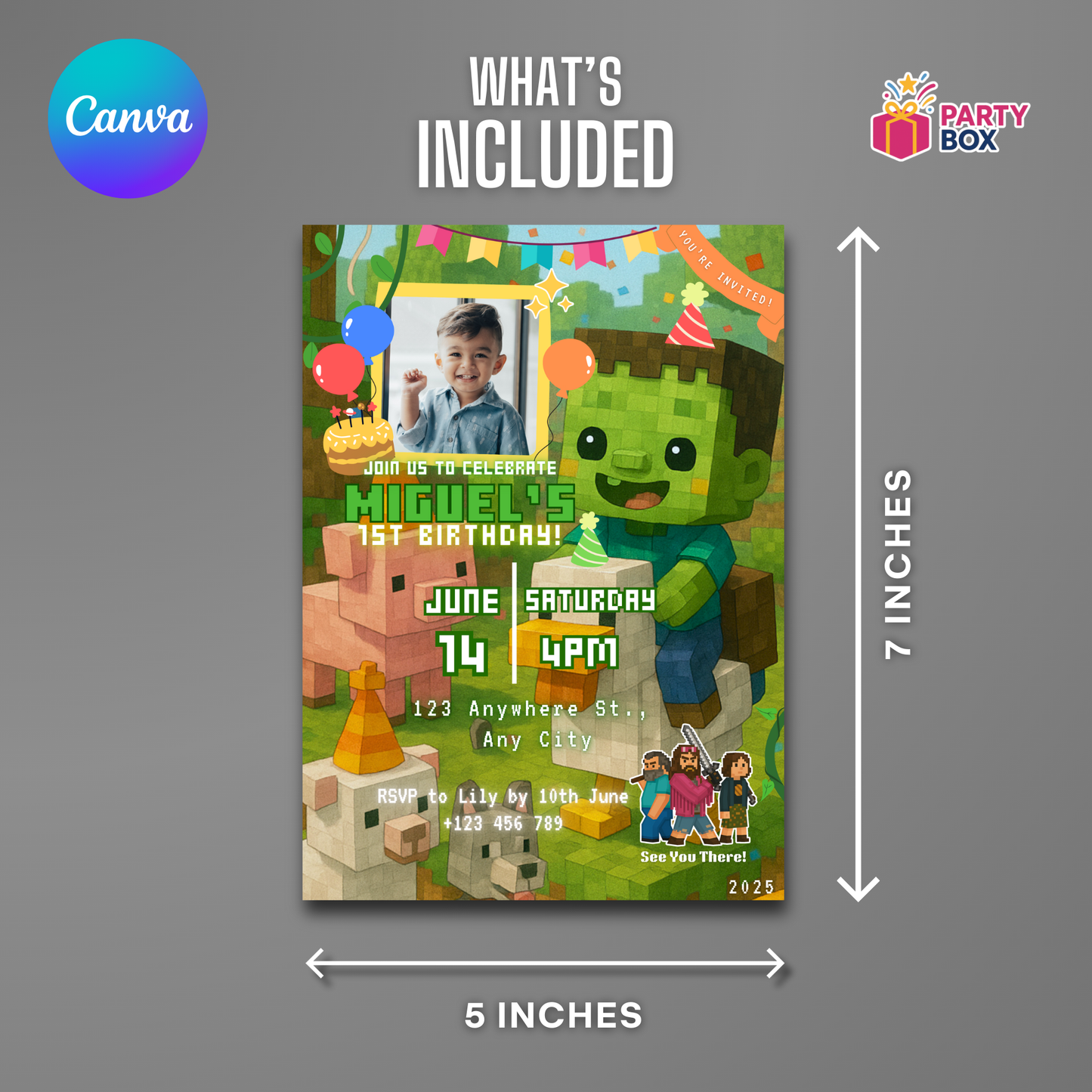 Minecraft Editable Birthday Invitation Template