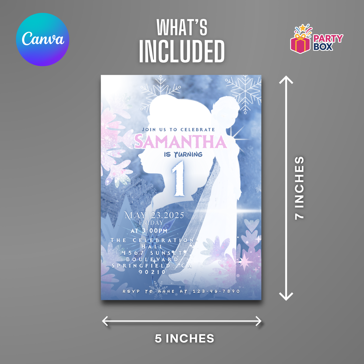 Elsa themed Birthday Invitation template easy to edit frozen minimalist