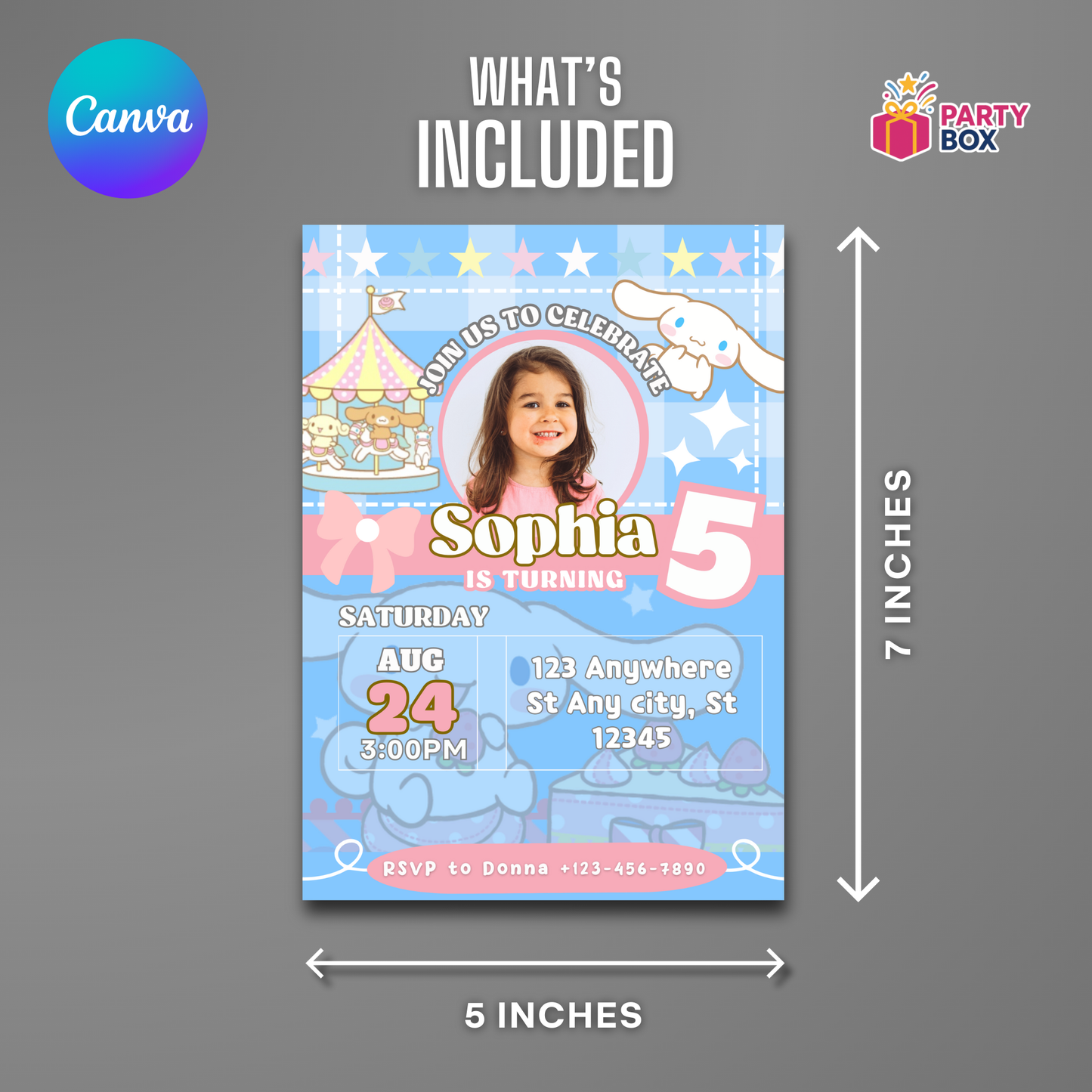 Cinnamoroll Editable Birthday Invitation Template easy to edit