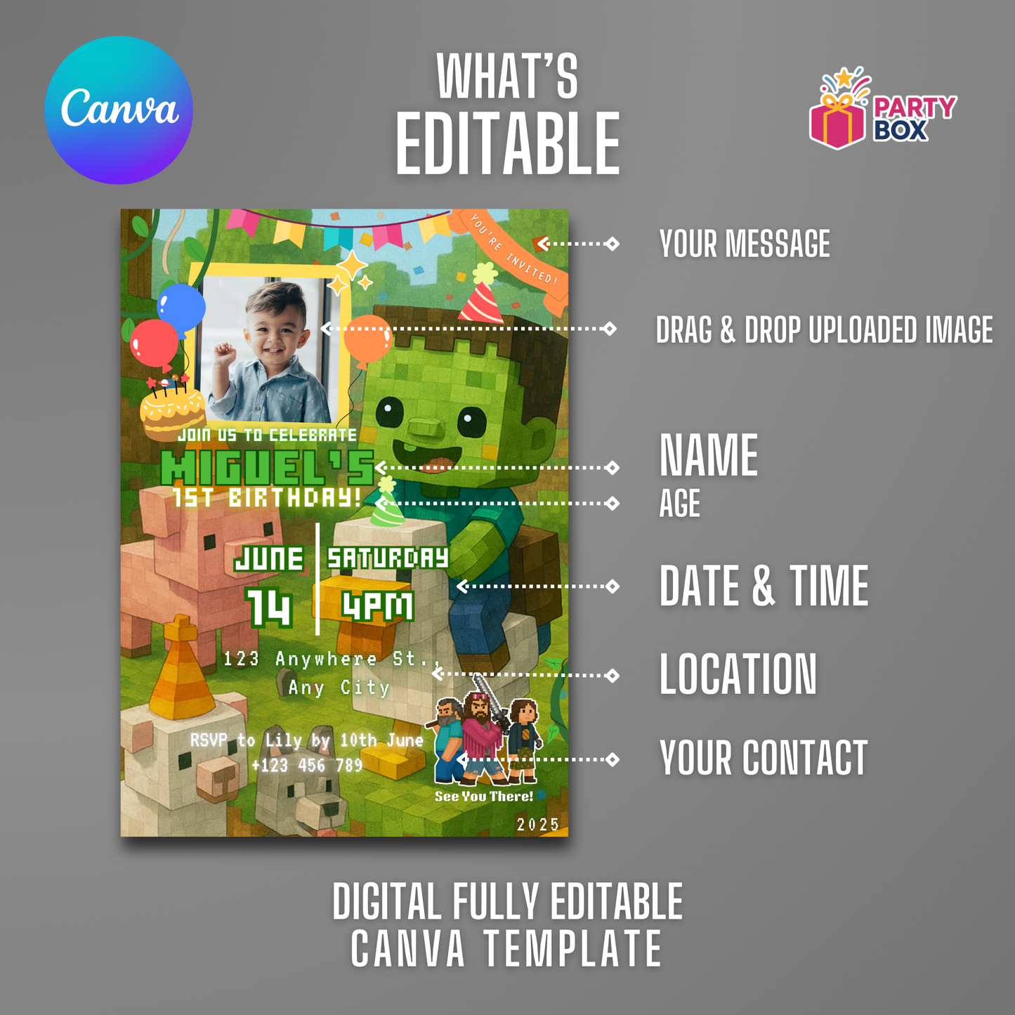 Minecraft Editable Birthday Invitation Template