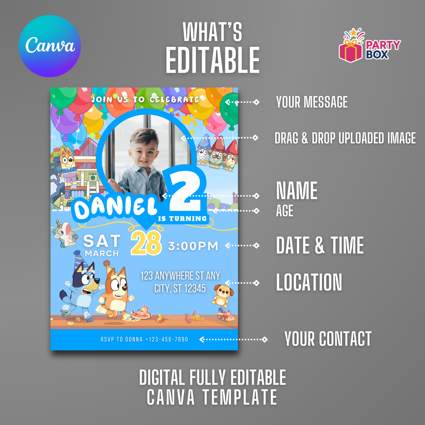 Bluey Editable Birthday invitation easy to edit