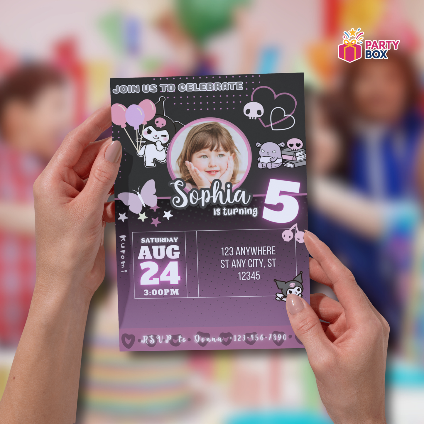 Kuromi Editable Birthday Invitation Template easy to edit