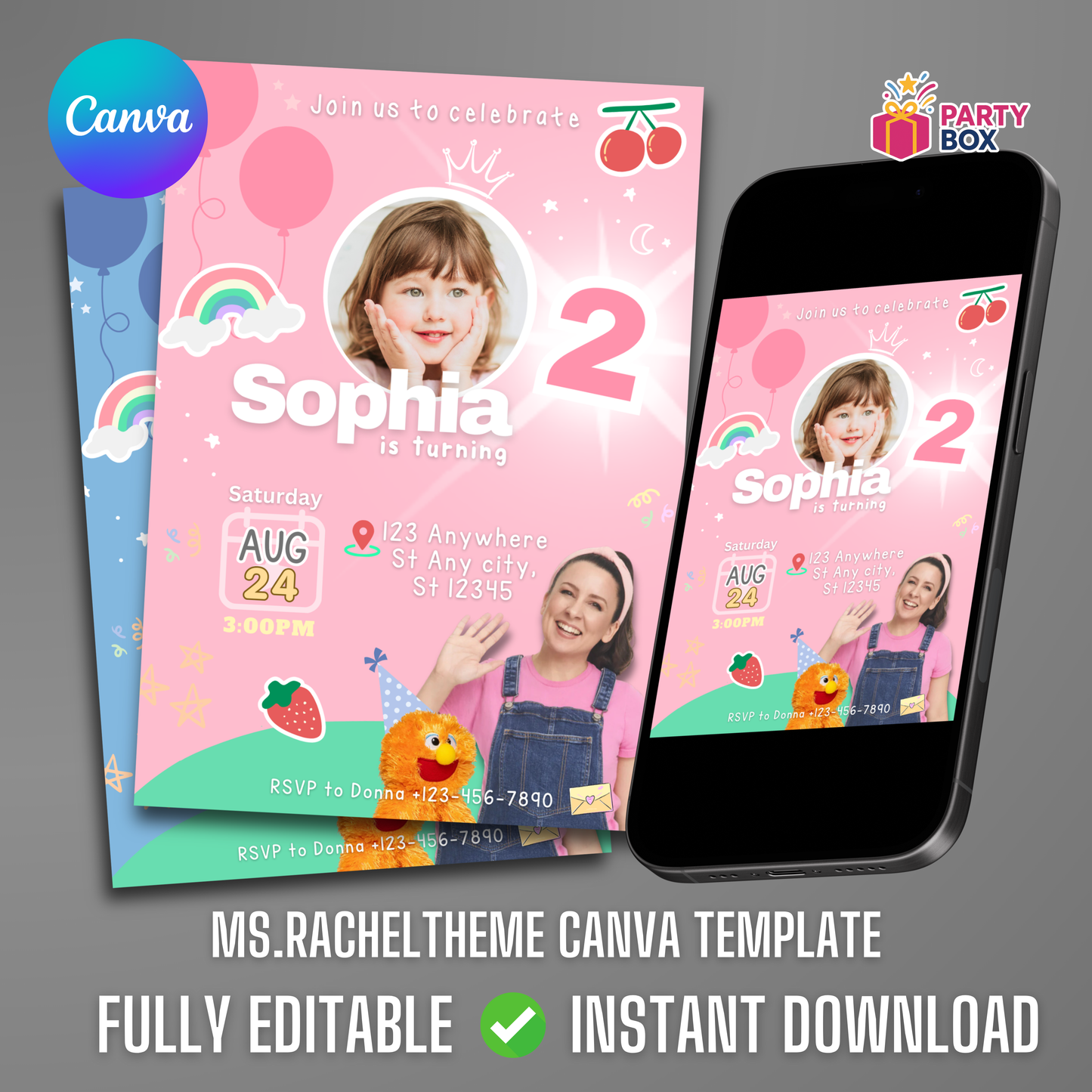 Ms. Rachel Editable Digital Invitation template for boys and girls easy to edit