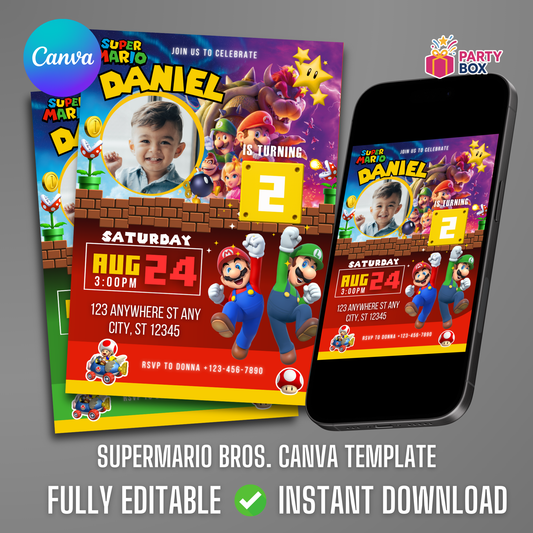 Super Mario Bros. Editable  Birthday Invitation Template