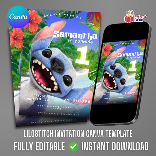 Lilo and Stitch Birthday Invitation template easy to edit
