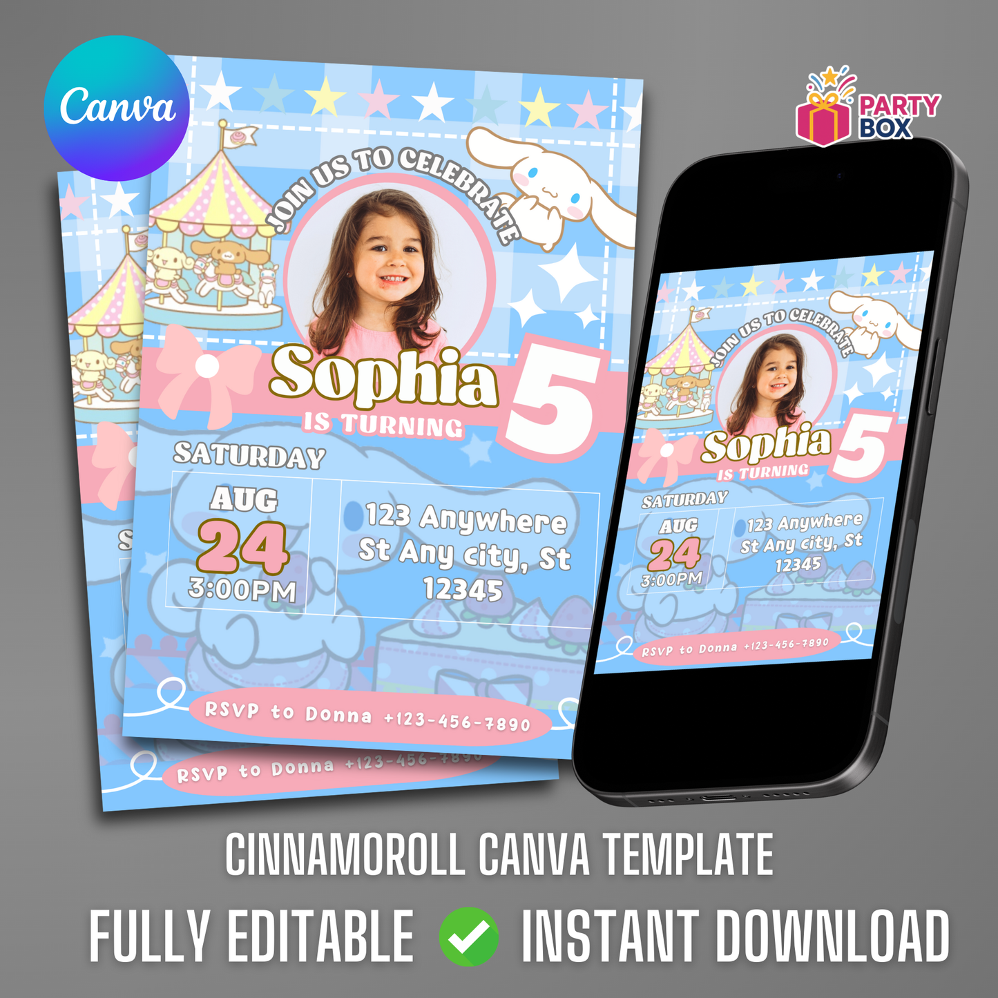 Cinnamoroll Editable Birthday Invitation Template easy to edit