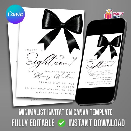 Minimalist 18th Birthday Invitation editable easy to download
