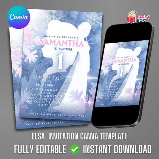 Elsa themed Birthday Invitation template easy to edit frozen minimalist