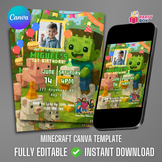 Minecraft Editable Birthday Invitation Template