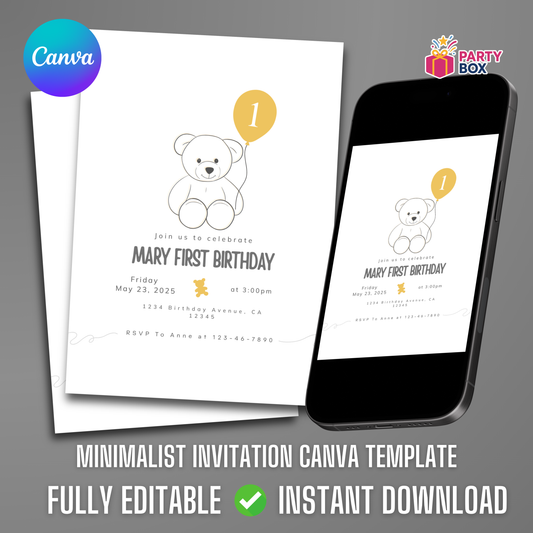 Minimalist Birthday Invitation template easy to edit