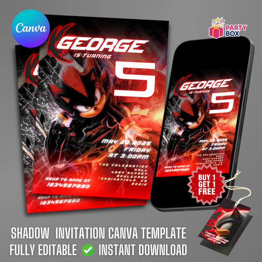Shadow Birthday Invitation with tag template easy to edit