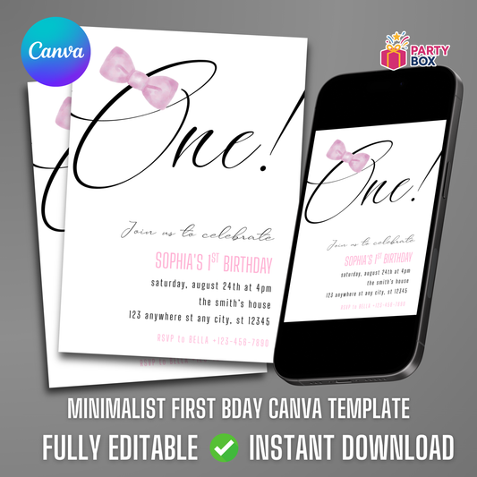 Minimalist Birthday Invitation editable template easy to edit