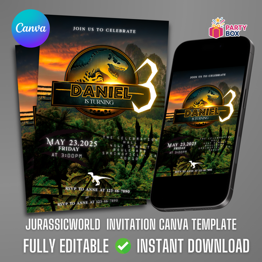 Jurassic World Birthday Invitation template easy to edit
