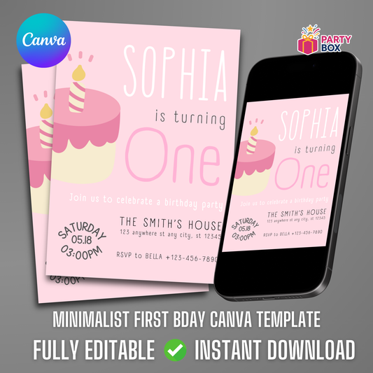 Minimalist Birthday Editable Invitation cupcake Template easy to download