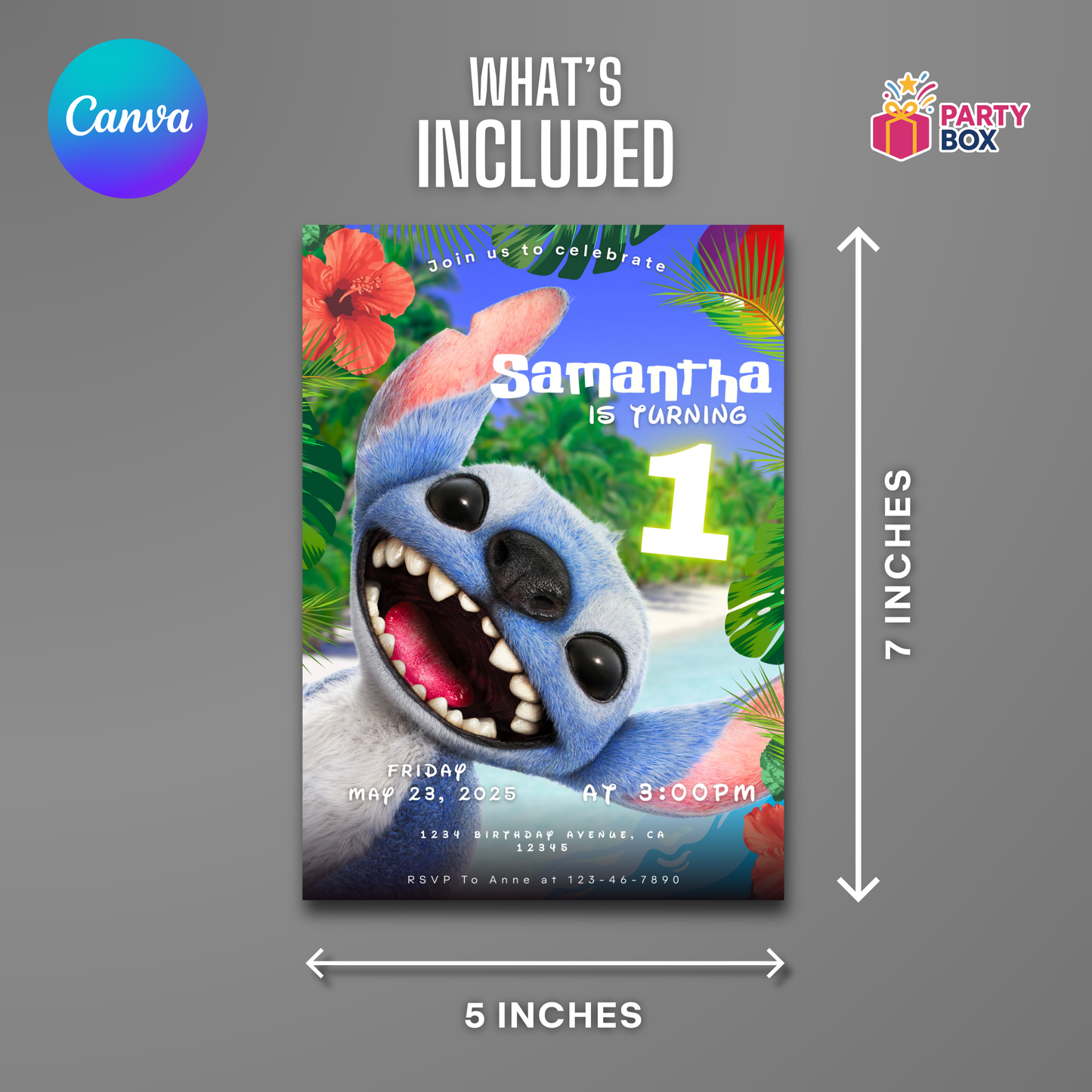 Lilo and Stitch Birthday Invitation template easy to edit