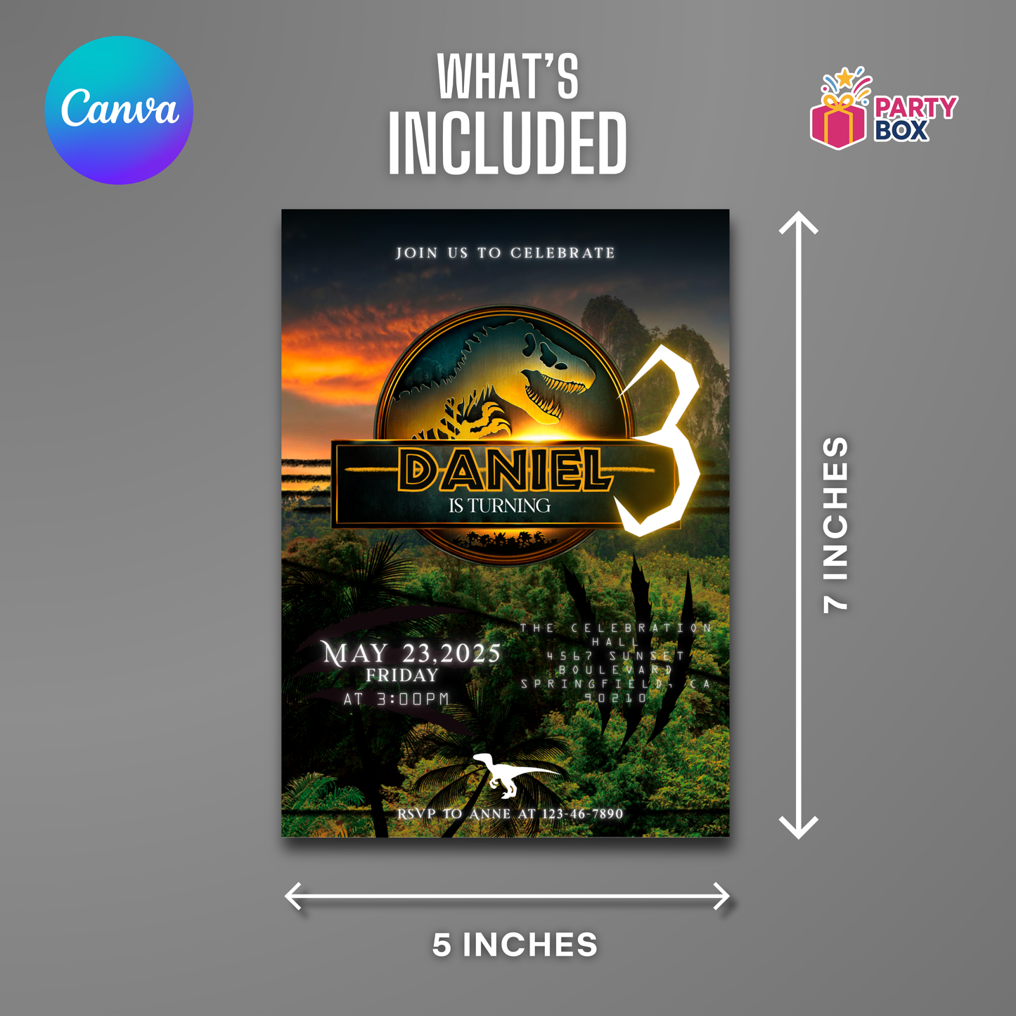 Jurassic World Birthday Invitation template easy to edit