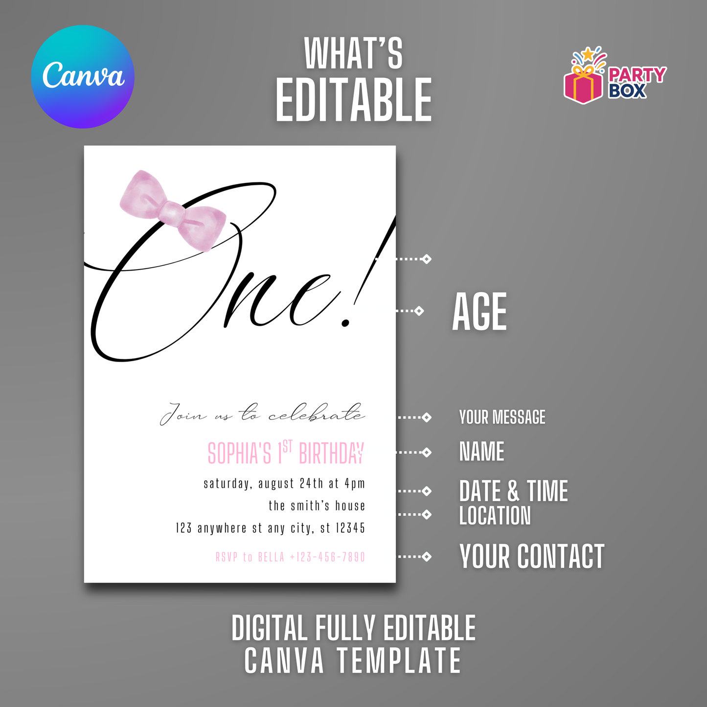 Minimalist Birthday Invitation editable template easy to edit