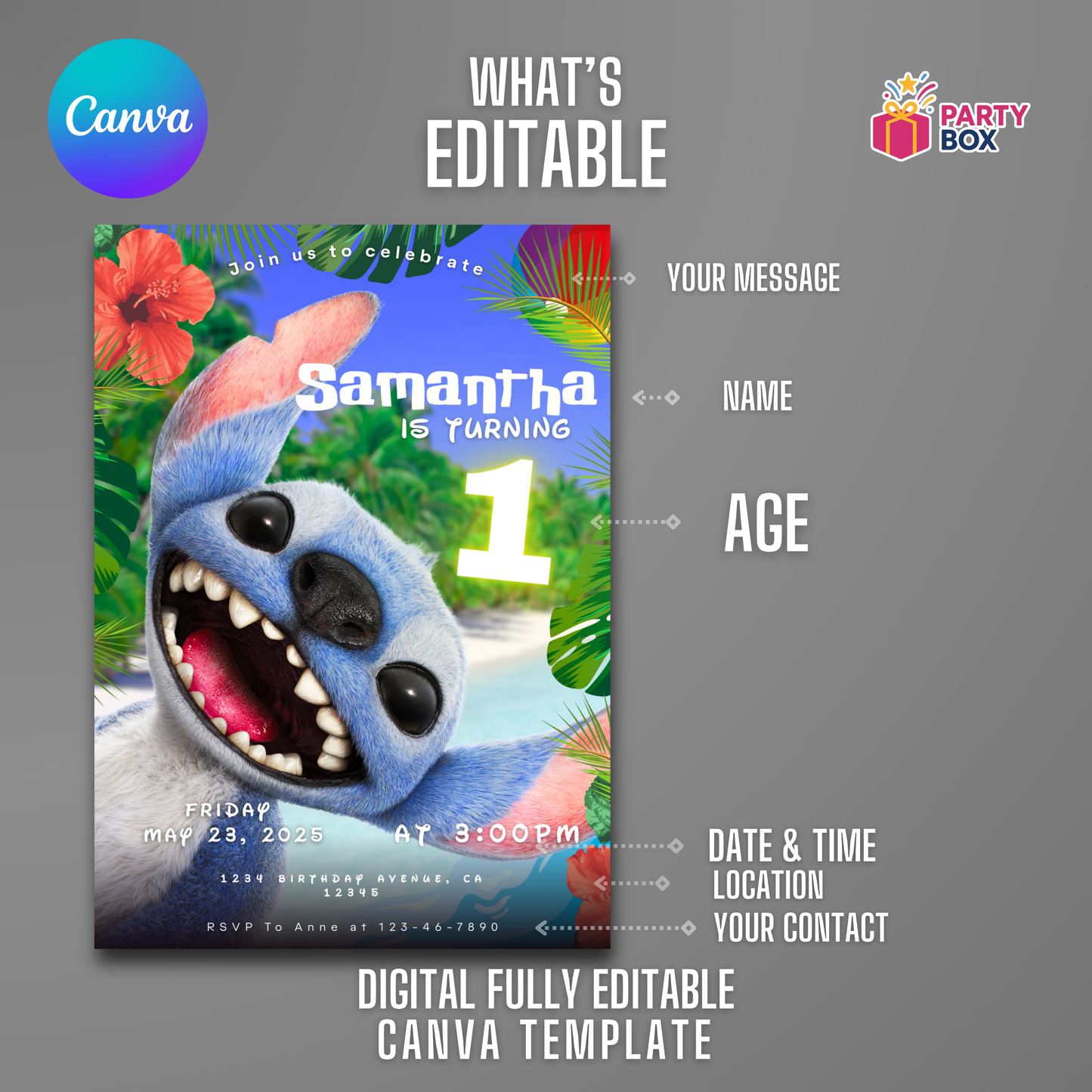 Lilo and Stitch Birthday Invitation template easy to edit