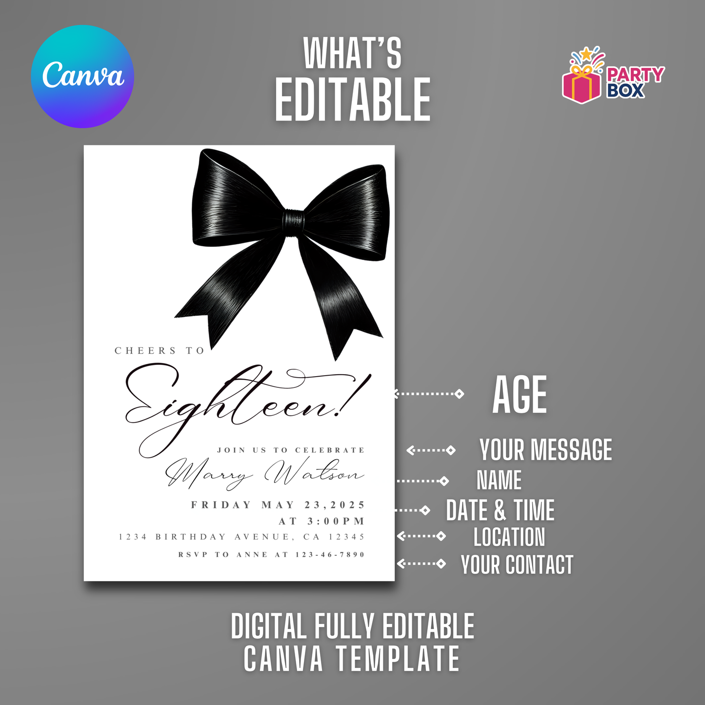 Minimalist 18th Birthday Invitation editable easy to download