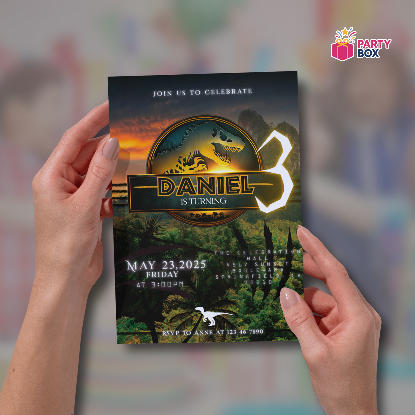 Jurassic World Birthday Invitation template easy to edit